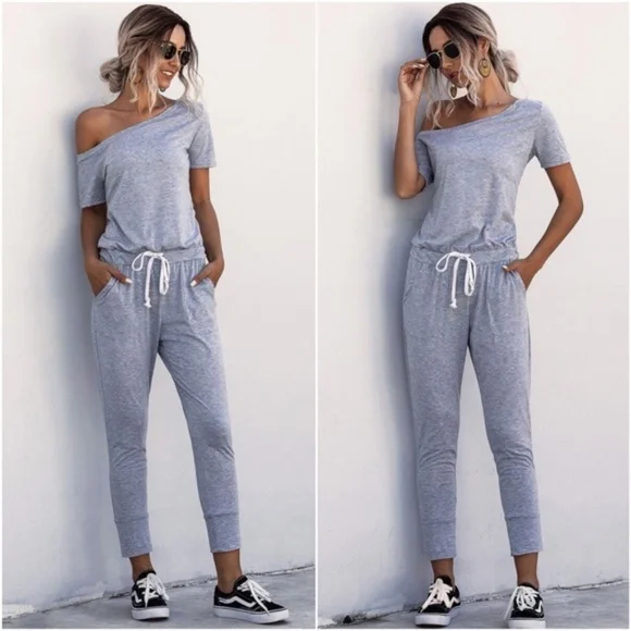 Comfy Black off shoulder waist tie pocket jumpsuit - Picture 5 of 9